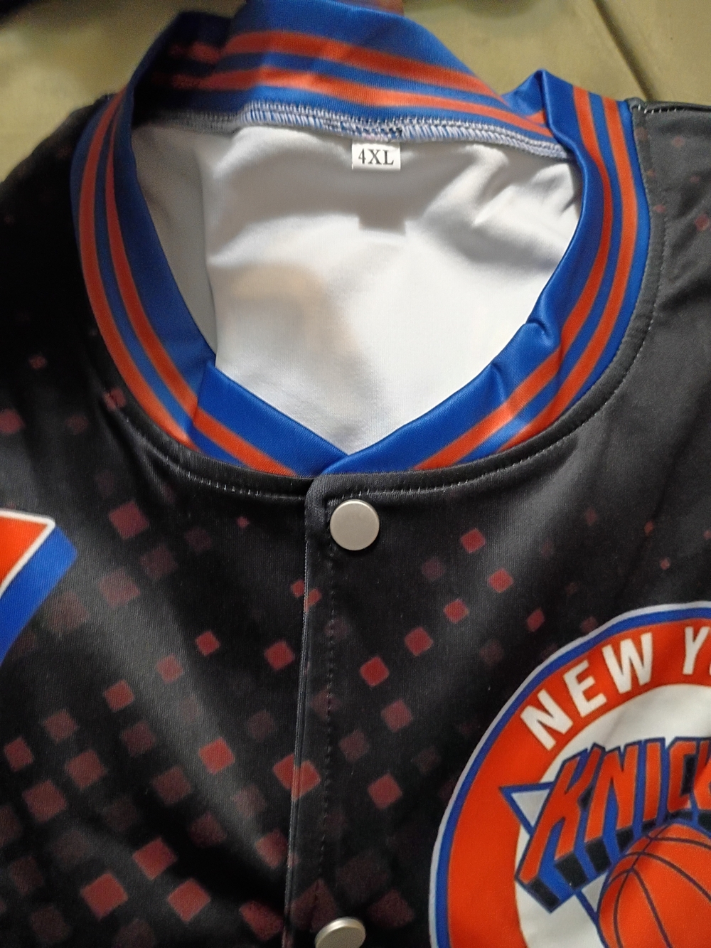Men's Black Varsity Bomber Jacket with Blue and Orange Trim
